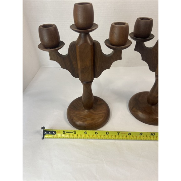 Vintage Wooden Handcrafted Three Candelabra Candle Holder Pair (2) - Picture 10 of 16